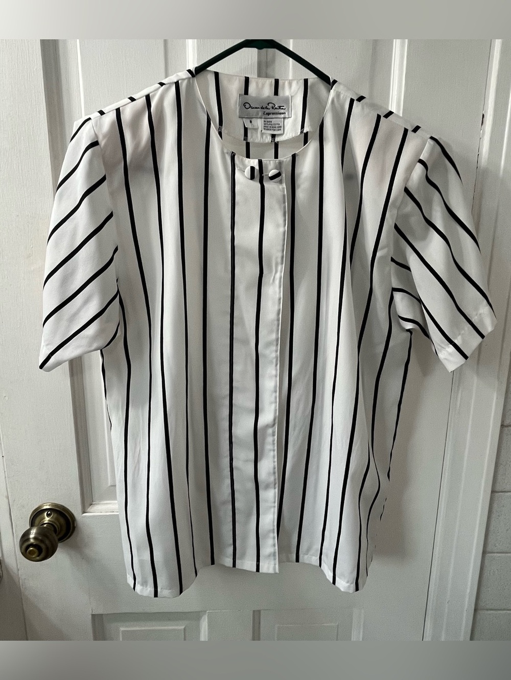 Vintage  Oscar de la Renta short-sleeve blouse with black and white stripes